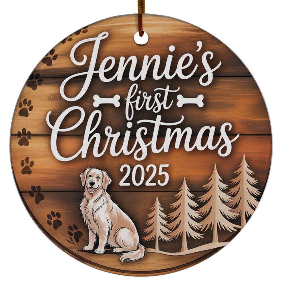 Cat's 1st Christmas Ornament, Baby Cat's First Christmas Keepsake Gift for Cat Lover, Custom Name Text & Date Paw Christmas Ornament