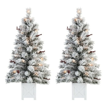 Holiday Time Set of 2, 3.5' Flocked Potted Christmas Tree