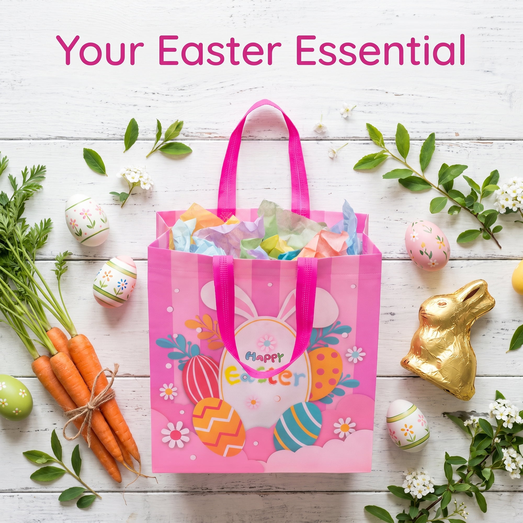 Unique Bargains 10Pcs Easter Themed Gift Bags with Handles Pink 10.6" x 4.3" x 11.4"