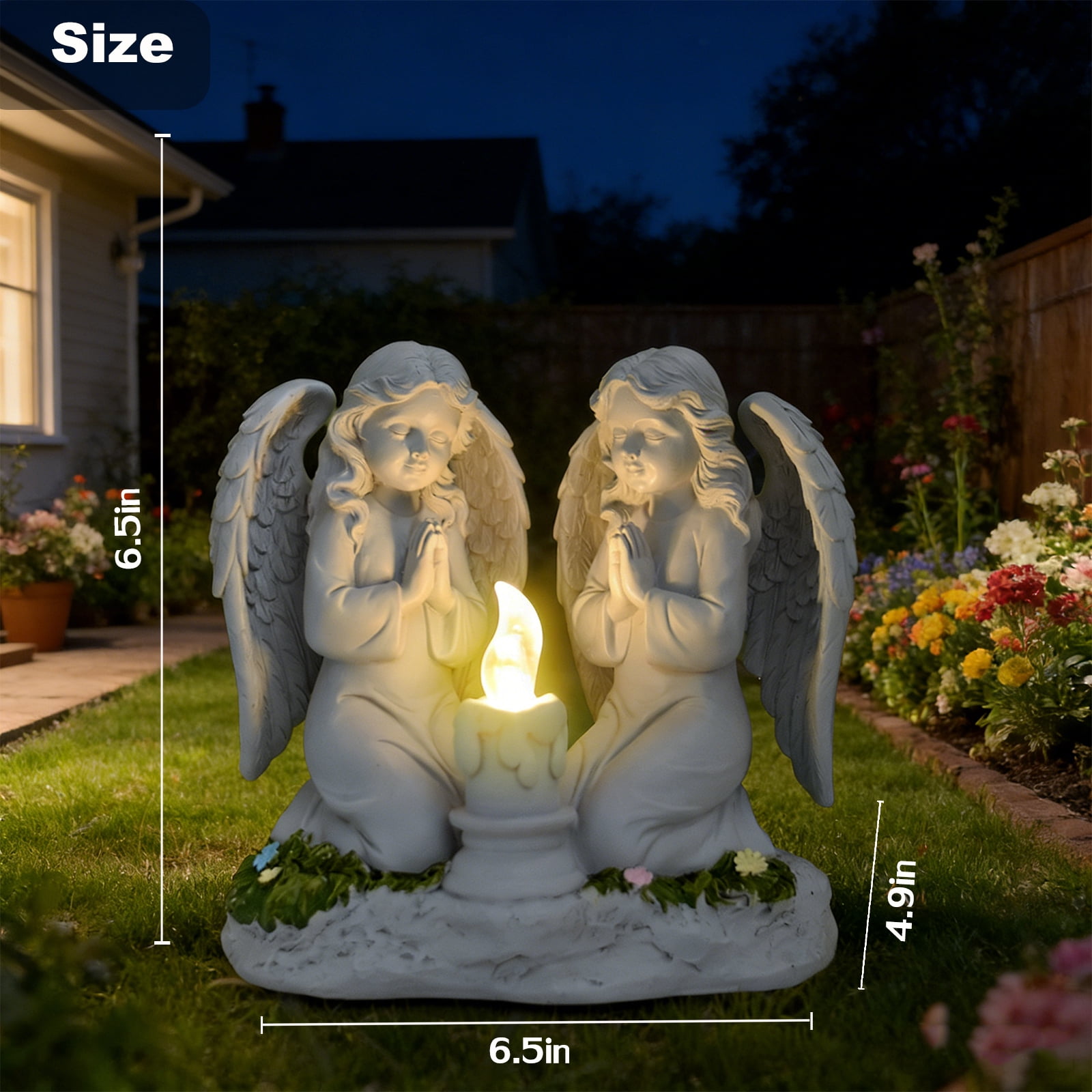 Solar Angel Garden Statue Outdoor, Praying Angel Statues Solar Figurine Lights Outdoor Waterproof, Resin Angel Sculpture for Garden Yard Lawn Grave Cemetery Decor, Gift for Mom Grandma Women