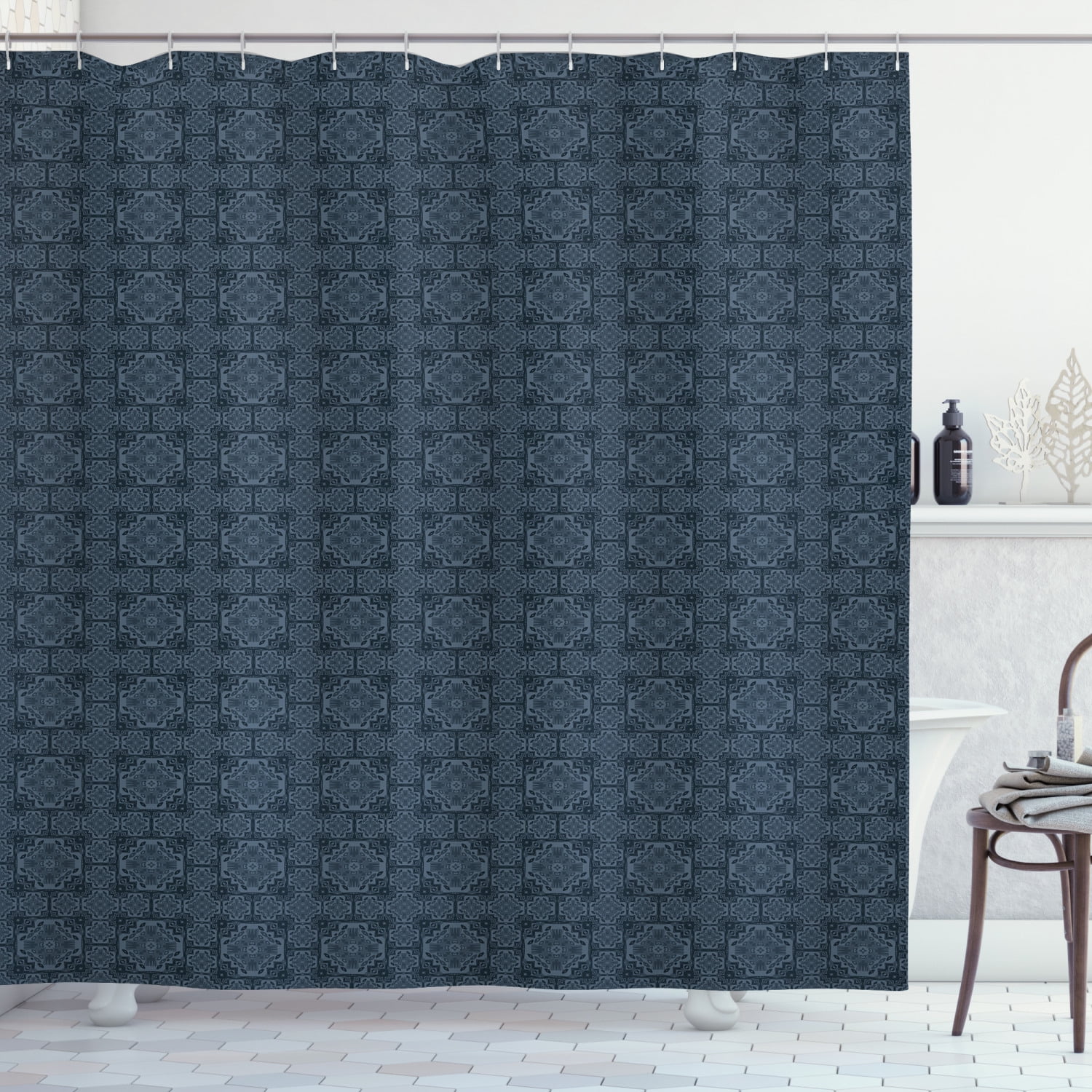Antique Oriental Shower Curtain Dark Tones Intricate Design Of Abstract Motifs Print Fabric Bathroom Set With Hooks 69w X 70l Inches Slate Blue Night By Ambesonne Com Antique Oriental Shower Curtain Dark, Oriental Shower Curtain Design