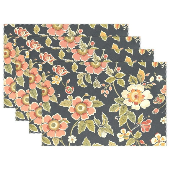 Flowers and Leaves 12×18 inch Placemats Heat Resistant Washable Foldable Rectangular Placemats Set Decoration Indoor Outdoor for Kitchen Dining Table 1PC