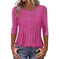 thumbnail image 3 of 3/4 Length Sleeve Womens Tops 2026 Spring Summer Trendy Tee Shirts Dressy Casual Business Work Blouses Outfits Hot Pink XL, 3 of 4