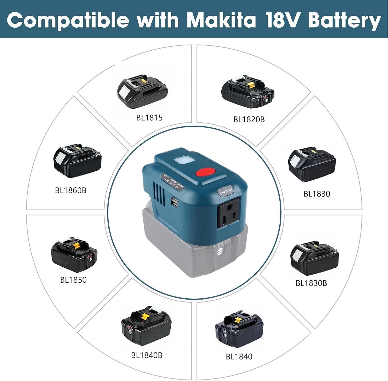 for Makita Powered Inverter Generator 150W for Makita Battery DC 18v to 110v AC Output, Portable Power Source USB Charger Adapter, for Makita Power Station with LED Light