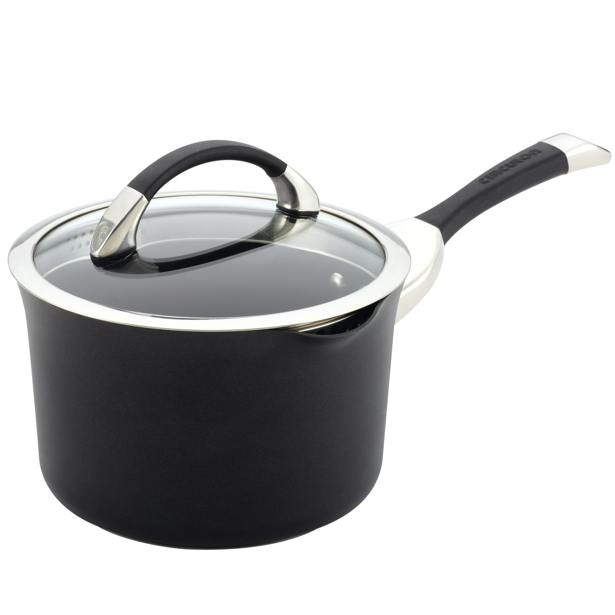 Farberware 3-Quart Aluminum Non-Stick Straining Saucepan With Lid, Black
