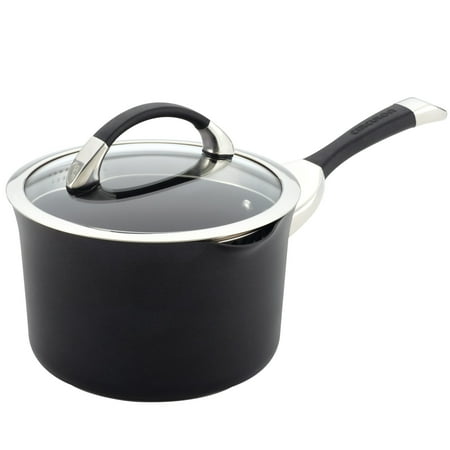 Circulon Symmetry Hard Anodized Nonstick Straining Saucepan  3.5 Quart  Black