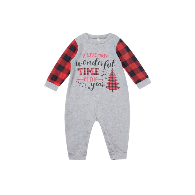Honganda Parent-Child Xmas Nightclothes Letters Print Tops Red Plaid Trousers