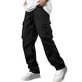 thumbnail image 1 of Pantalón cargo negro para hombre Comdecevis con múltiples bolsillos y cordón ajustable, 1 of 7