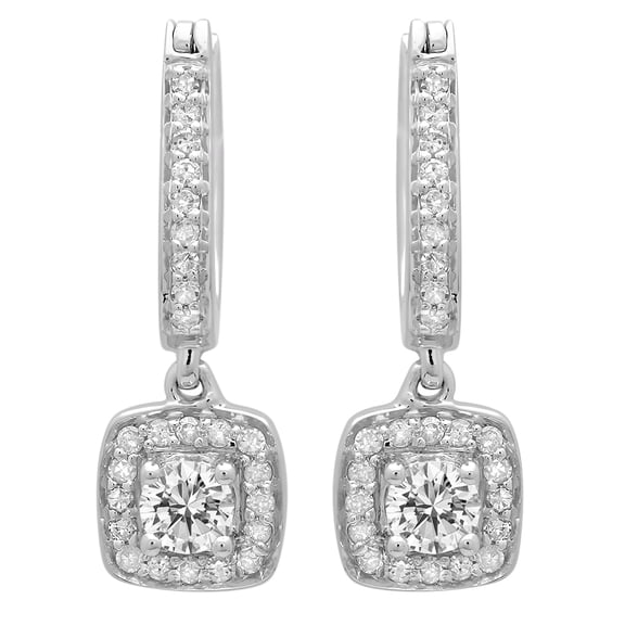 Dazzlingrock Collection 0.50 Carat (ctw) 14K Round White Diamond Ladies Halo Style Dangling Earrings 1/2 CT, White Gold