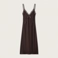 thumbnail image 2 of Womens Elegant Brown Satin Slip Dress With Lace Trim, Sexy V-Neck Midi, 2 of 11