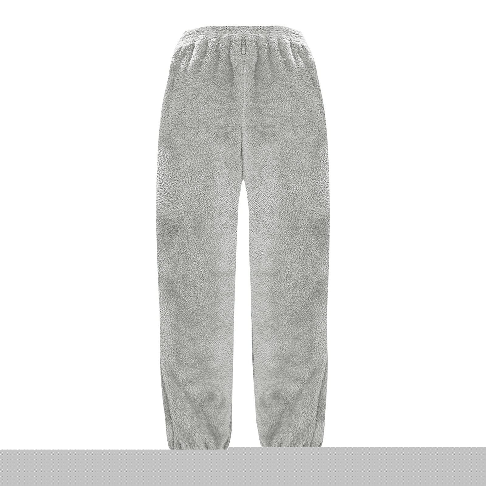 thumbnail image 5 of Women's Faux Lamb Fleece Sweatpants Elastic Waist Drawstring Solid Cuffed Loungewear Joggers with Pockets Silver 4XL, 5 of 5