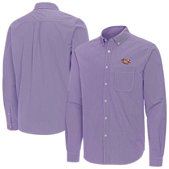 Men's Antigua Purple LSU Tigers Porter Woven Tri-Blend Long Sleeve Button-Down Shirt