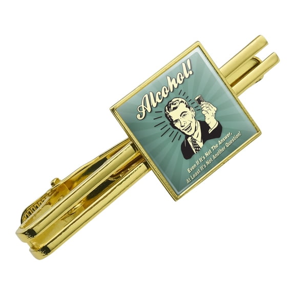 Alcohol Even if it's Not the Answer Least Not Another Question Funny Humor Square Tie Bar Clip Clasp Tack- Silver or Gold