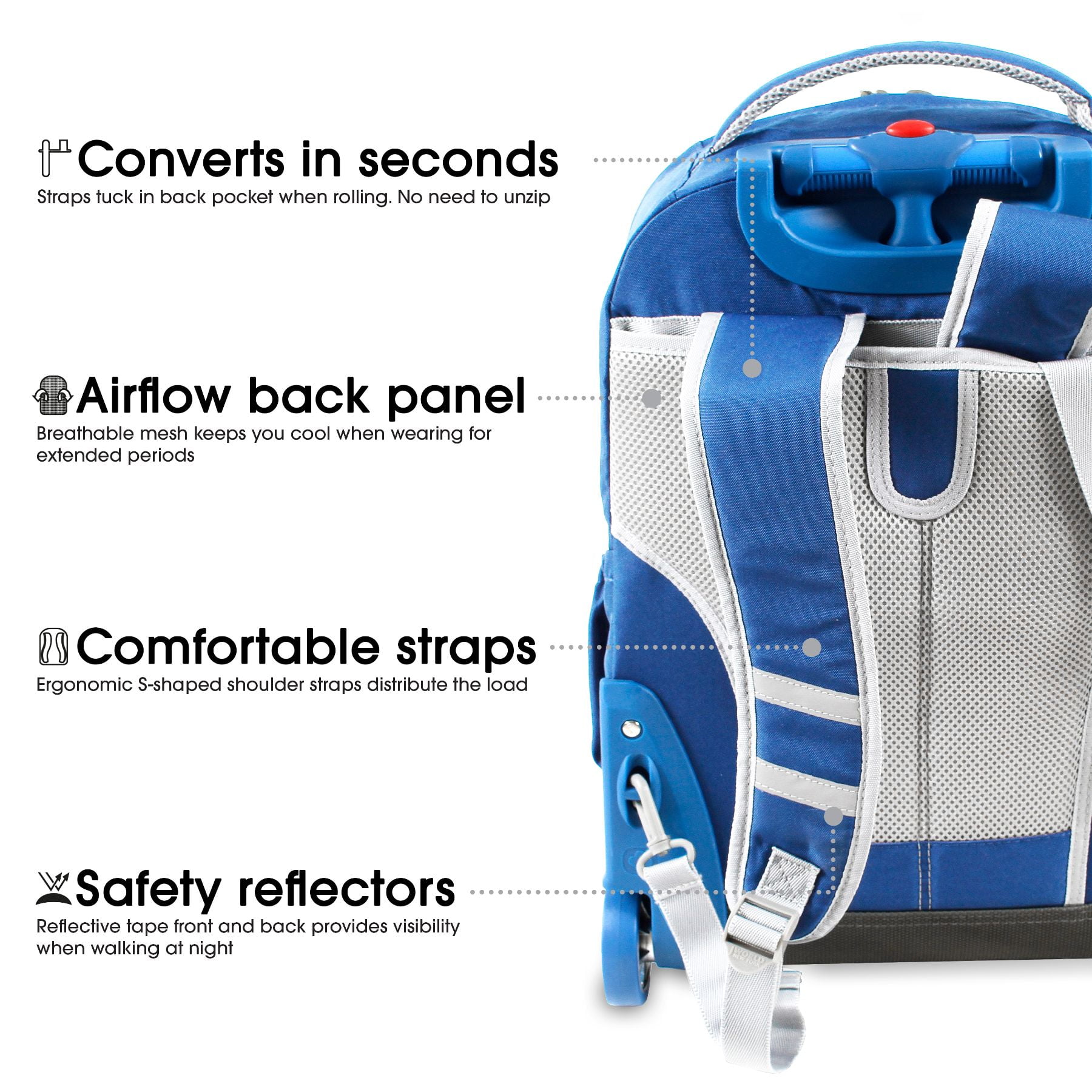 J World Boys and Girls Sunrise 18" Rolling Backpack for School and Travel, Indigo