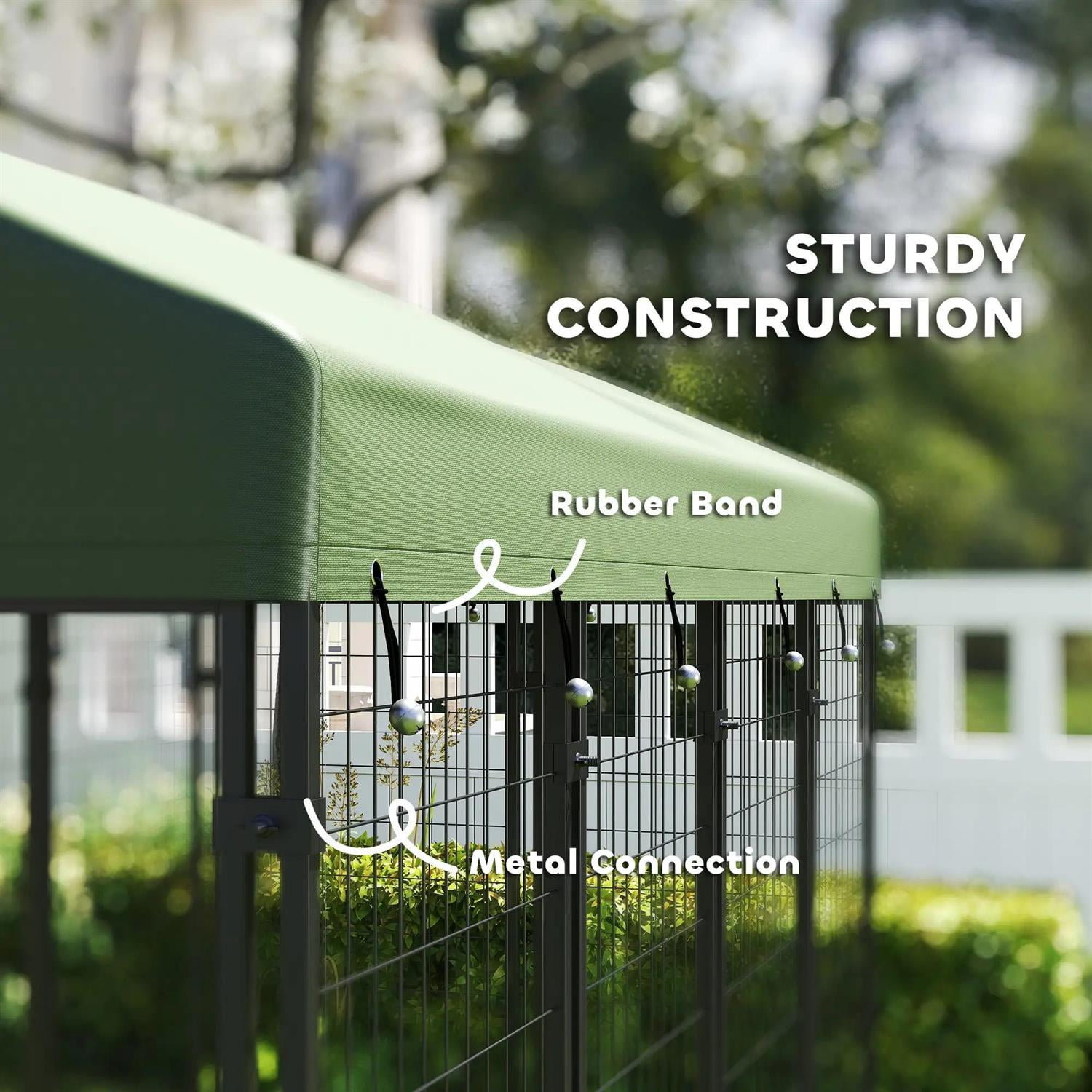 Pefilos 94" Outdoor Dog Kennel with Rotating Bowl Holders, Dog House Pet Playpen with Waterproof Cover for Large Dogs, Green