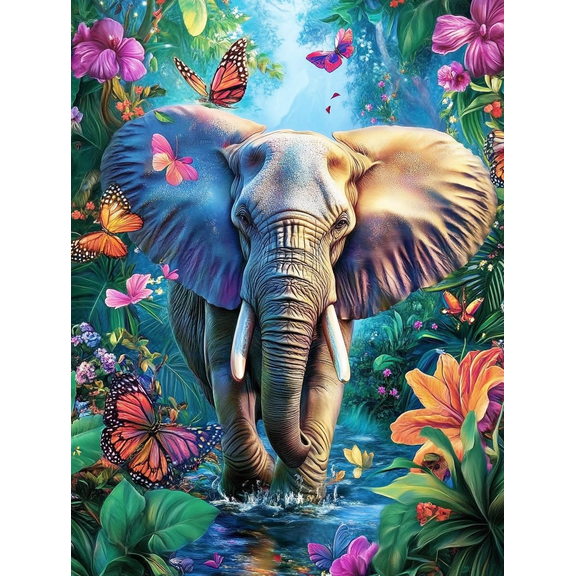 5D Elephant Butterfly Diamond Art 12x16 Inch Full Drill Diamond Painting Kits for Adults & Beginners - DIY Art Crafts for Relaxation and Home Wall Decor