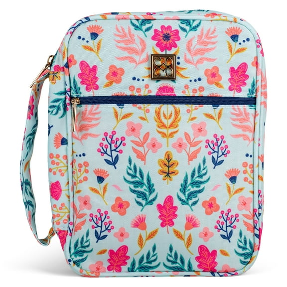 Mary Square 47786 Wild Flower Blue and Pink Floral 10 x 9 Canvas Zippered Bible Cover