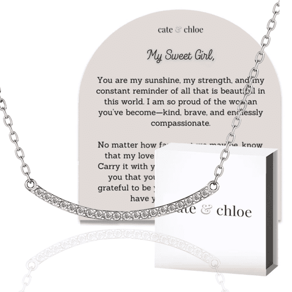 Cate & Chloe Tiana 18k White Gold Plated Linear Necklace with Heartfelt Message Card, Gift for Daughter