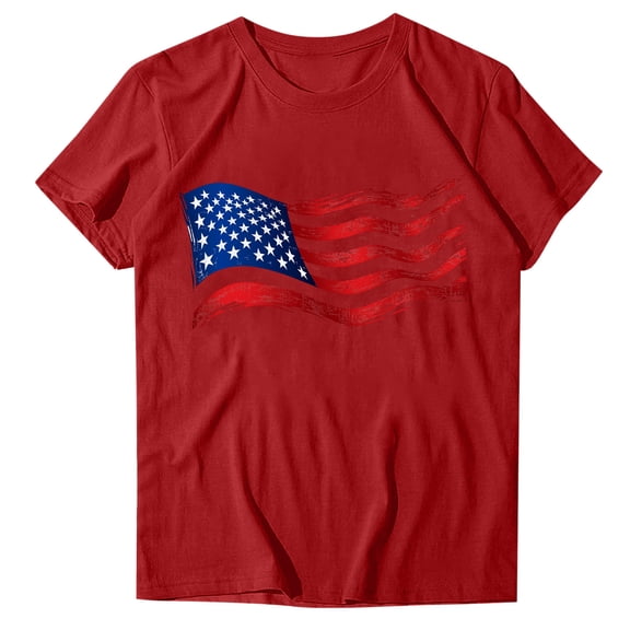 Sexlip Womens Swimsuit Set Waving Flag Print Cover Up Design Crew Neck Short Sleeve Loose Silhouette Lightweight Fabric for Beach Vacations Red S