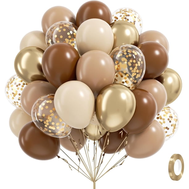Yanonmyfd Sage green Balloons, 60pcs 12inch Sage green Sand White Metallic Gold Confetti Balloons for Boho Birthday Wedding Bridal Baby Shower Engagement Party Decorations,Brown Nude