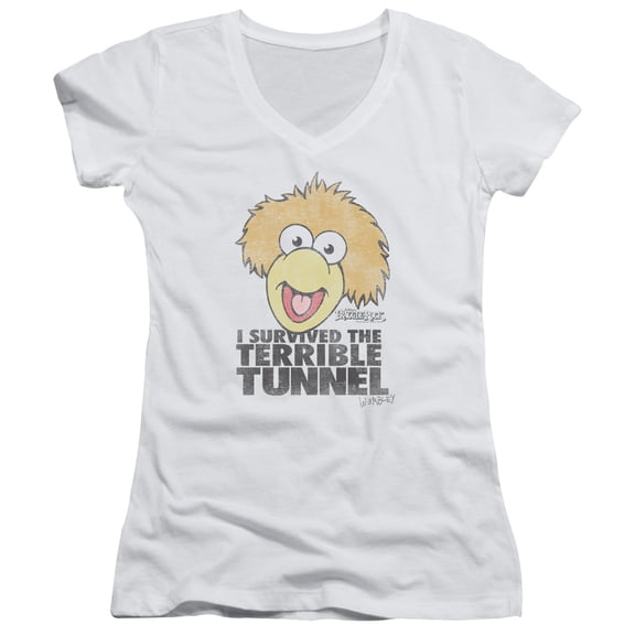 Fraggle Rock Terrible Tunnel Junior Women's V-Neck T-Shirt White