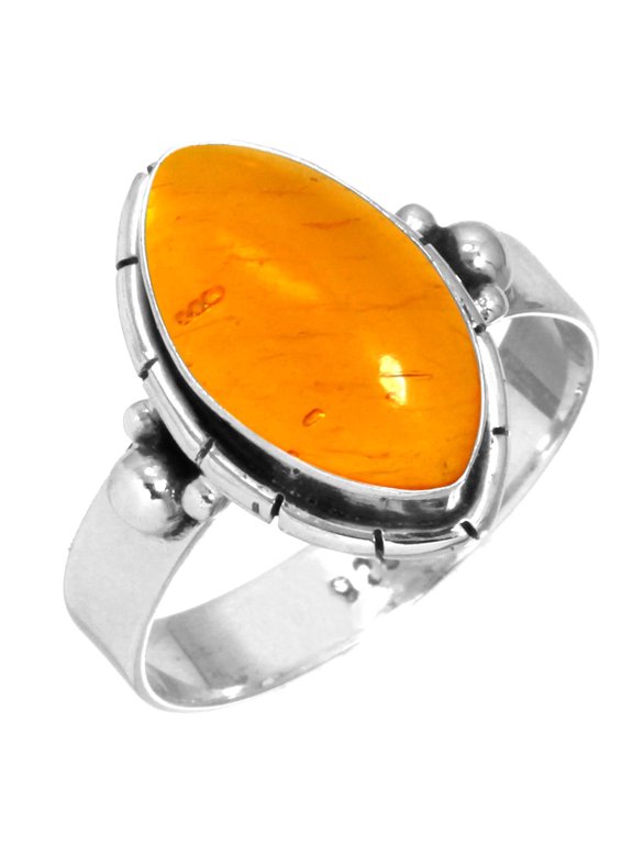 925 Sterling Silver Ring Amber Handmade Jewelry