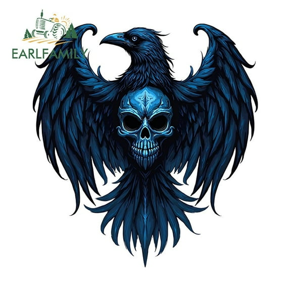 EARLFAMILY 5.1"  Crow and Skeleton Car Stickers Bumper Trunk Truck Vinyl Decal