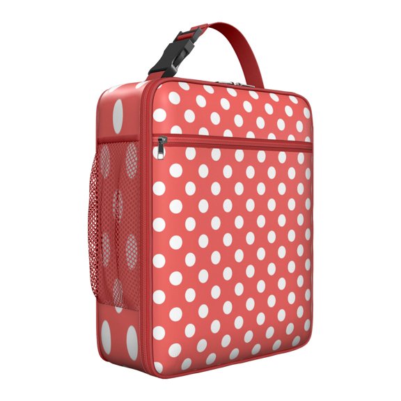 Colorful Polka Dot Insulated Lunch Tote – Classic Black and White and Red Retro Dot Design with Vintage Aesthetic, Waterproof Insulated Cooler Bag for Work and Picnic