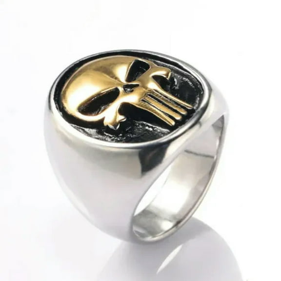 GKNET Punisher Multi Color Skull Punk Motorcycle Stainless Steel Rings Size 7-13