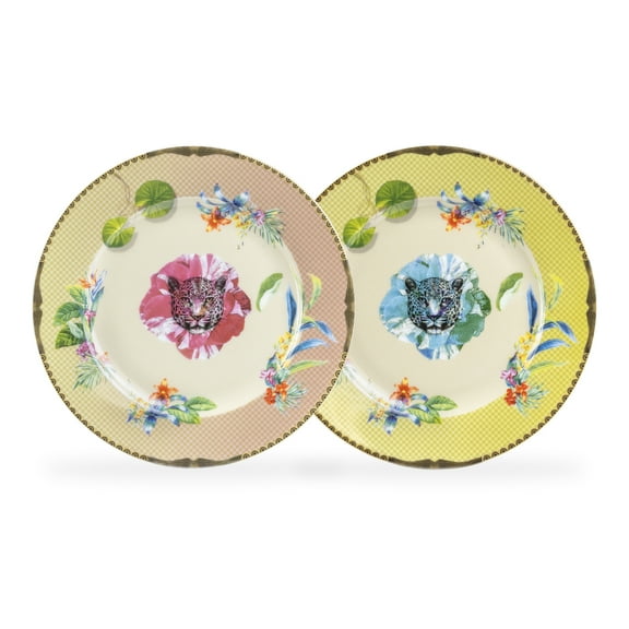 Grace Teaware Summer Savanna Leopard 7.5" Fine Porcelain Dessert Plate Set of 2 with Gift Box