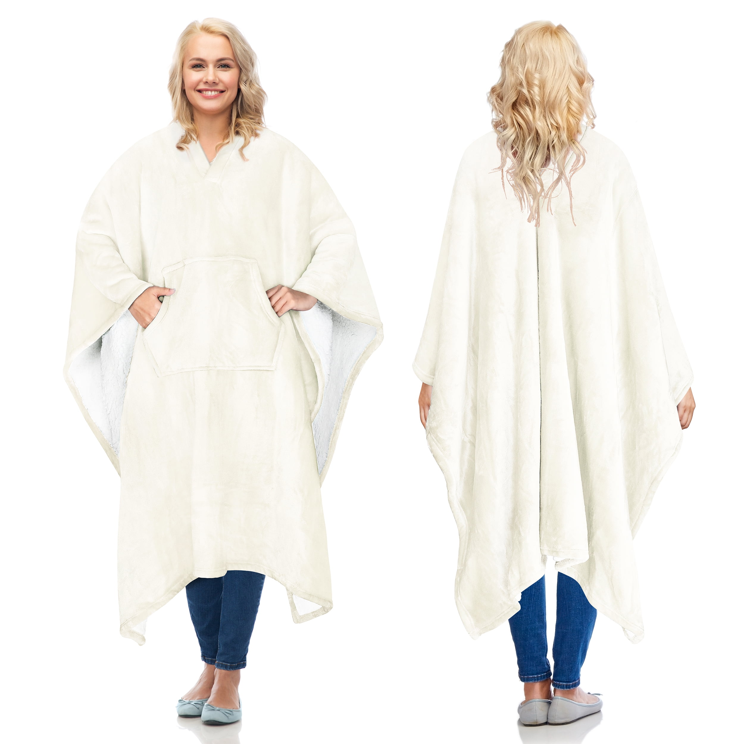 Sherpa Wearable Blanket Poncho for Adult Women Men, Wrap Blanket Cape with  Pocket, Warm, Soft, Cozy, Snuggly, Comfort Gift, No Sleeves, Vanilla