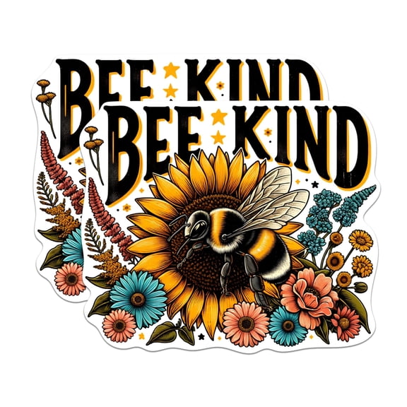 (2 Pack) Bee Kind Positive Stickers - Nature Honey Bee Flowers Sticker - 5 Inches On Longest Side - Premium Vinyl - for Cars, Trucks, Skateboards, Laptops - Made in USA - BMCS0598