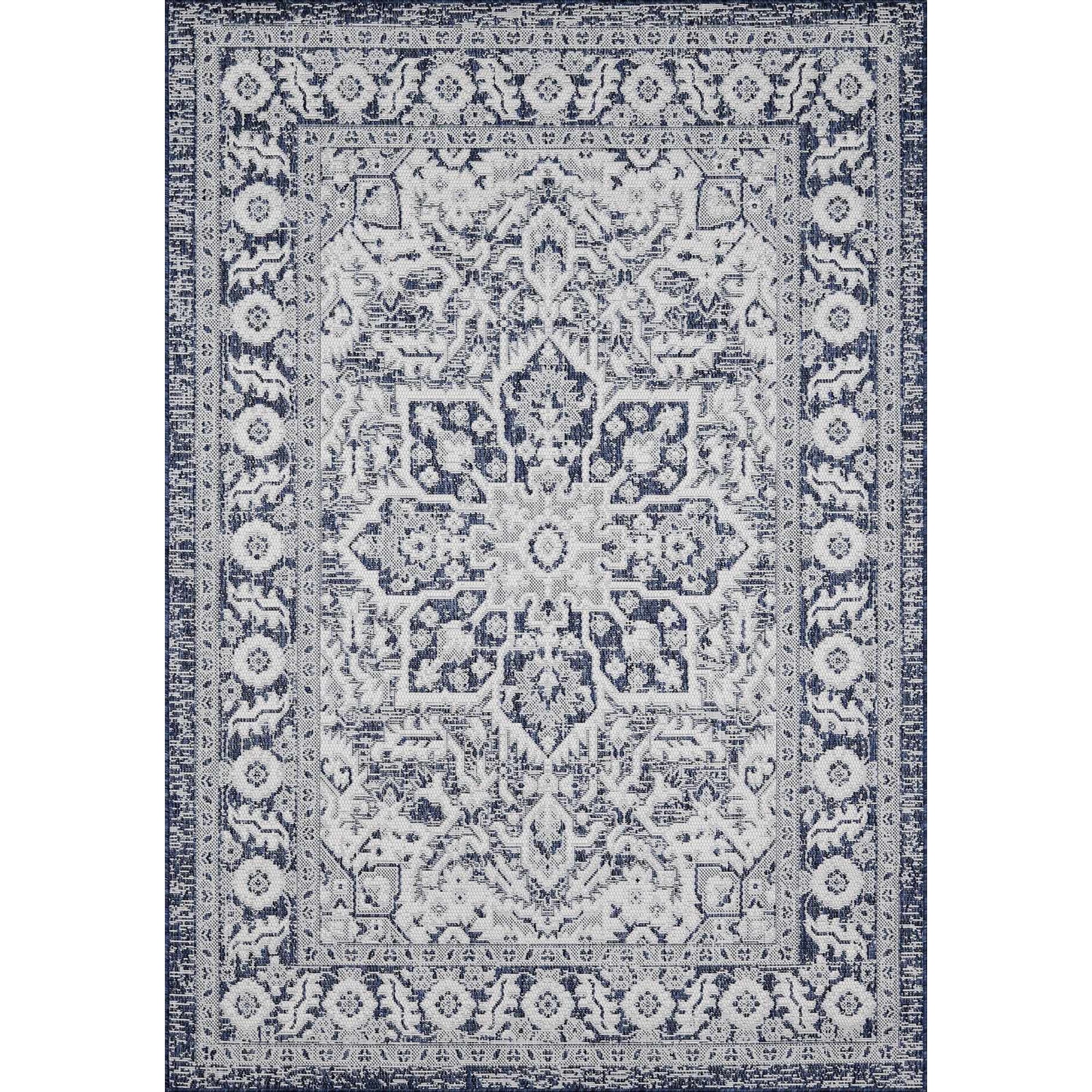 BoutiqueRugs Etoile Traditional Area Rug - Outdoor Safe - Navy Light Blue Blue - 4 3 x 5 11