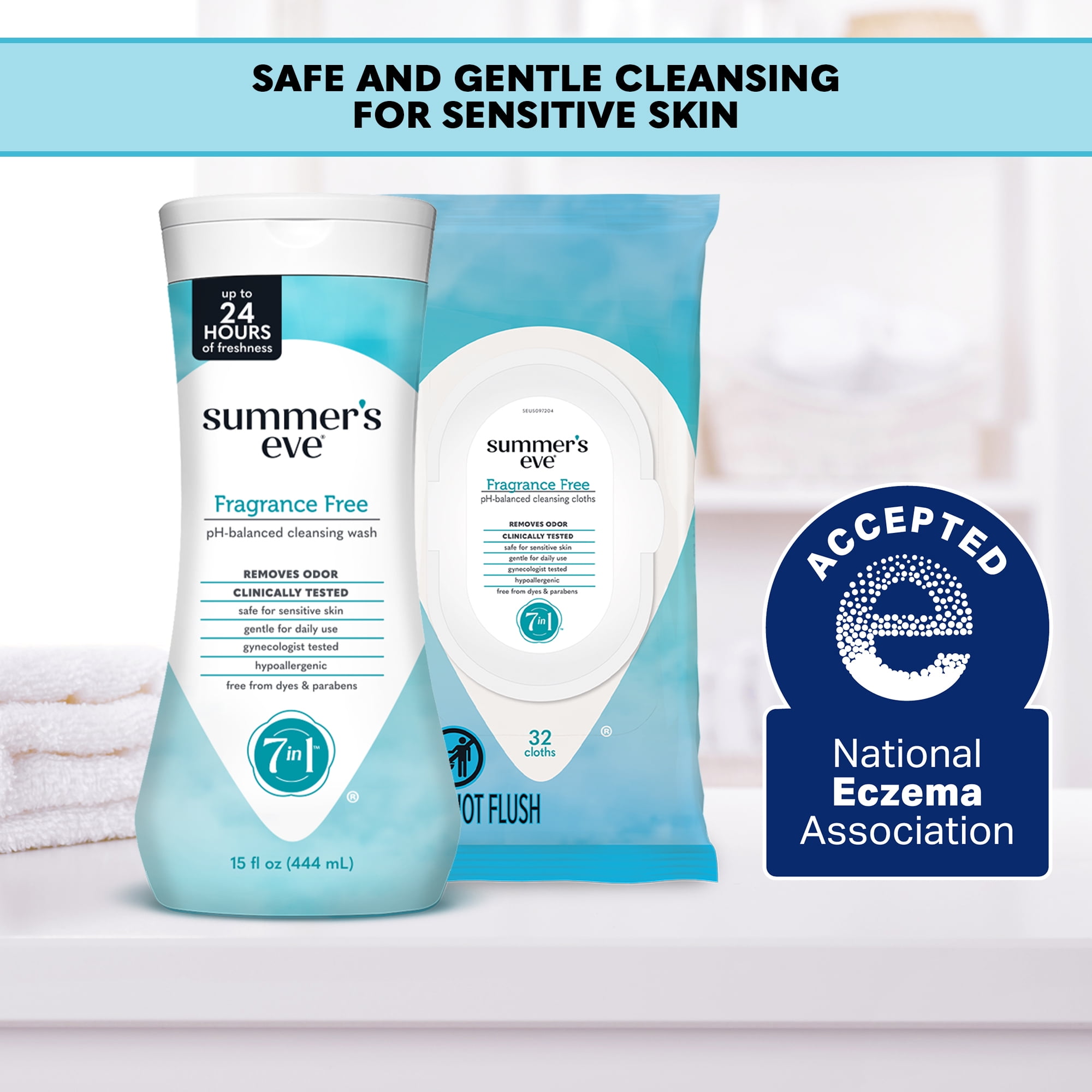(2 pack) Summer’s Eve Fragrance Free Gentle Daily Feminine Wipes, 32 Ct
