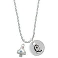 thumbnail image 1 of Delight Jewelry Silvertone 3-D Mushroom with Multicolored Crystals Silvertone Script Initial Disc - Q - Charm Necklace, 20"+3", 1 of 4
