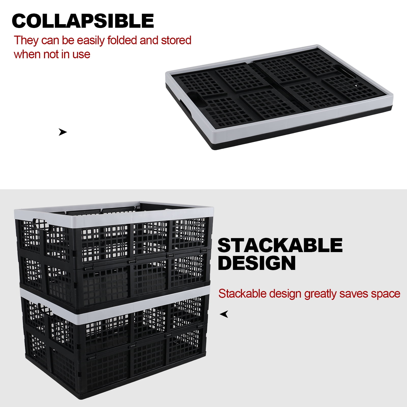 Afromy 66 L Large Stackable Storage Crates, Black Plastic Collapsible Storage Basket, 4 Pack