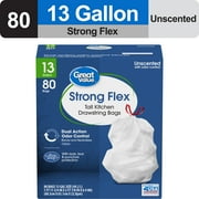 Great Value 13 Gallon Drawstring Kitchen Wastebasket Liners, White, Unscented, 80 Count