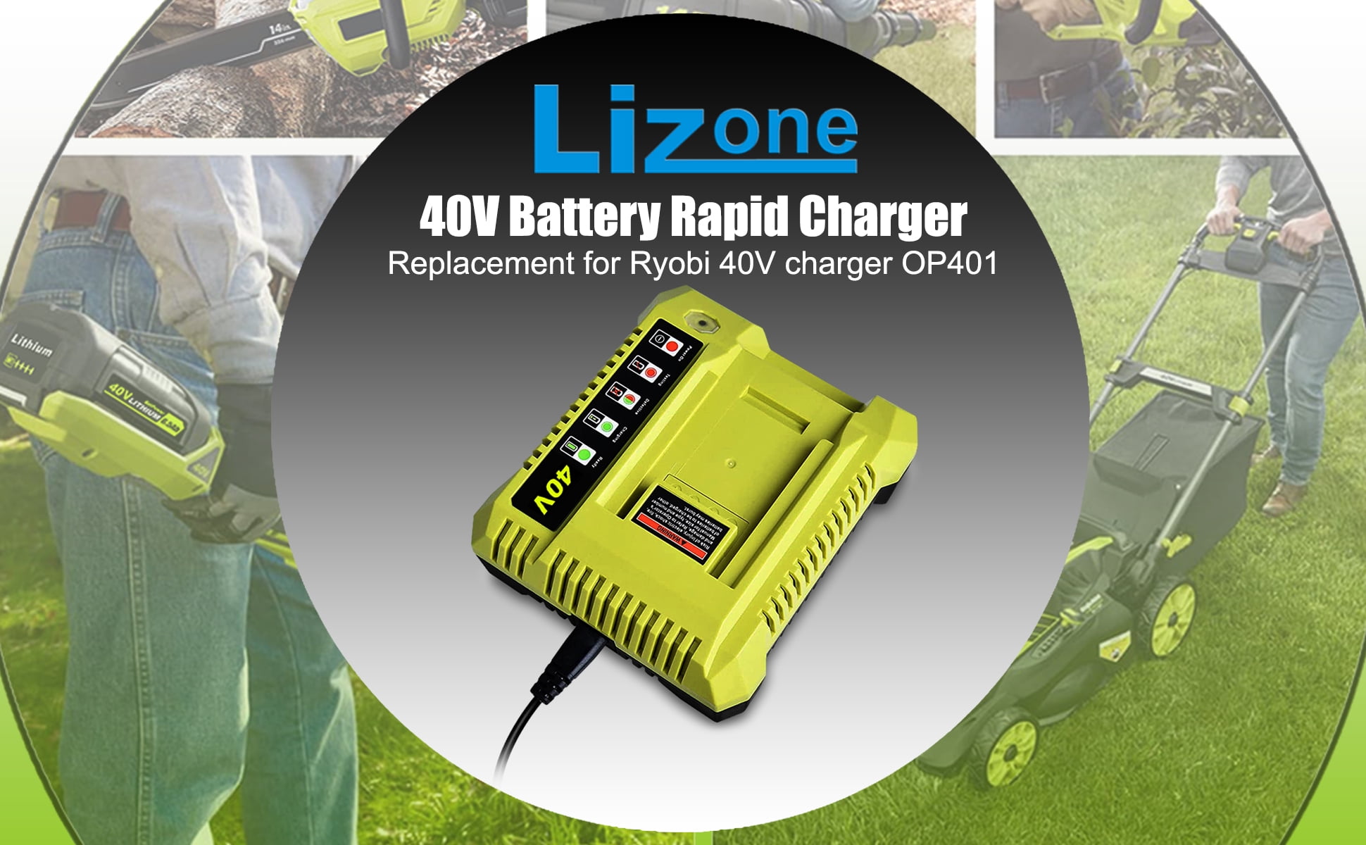 40V Battery Rapid Charger Replacement for Ryobi 40V Rapid Charger OP401 OP403 OP404 OP406 OP407A OP40601 6.0Ah OP40602 4.0AhOP4040 5.0Ah OP4050 40V Charger Ryobi 40 Volt Lithium ion Battery Charger