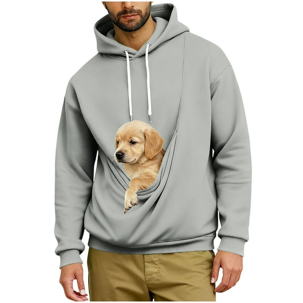 Ceisia Pet Carrier Hoodie Long-Sleeve for Men with Cotton Fabric Solid Color Drawstring Dogs Cats Pockets Gray XXXXXL Gift
