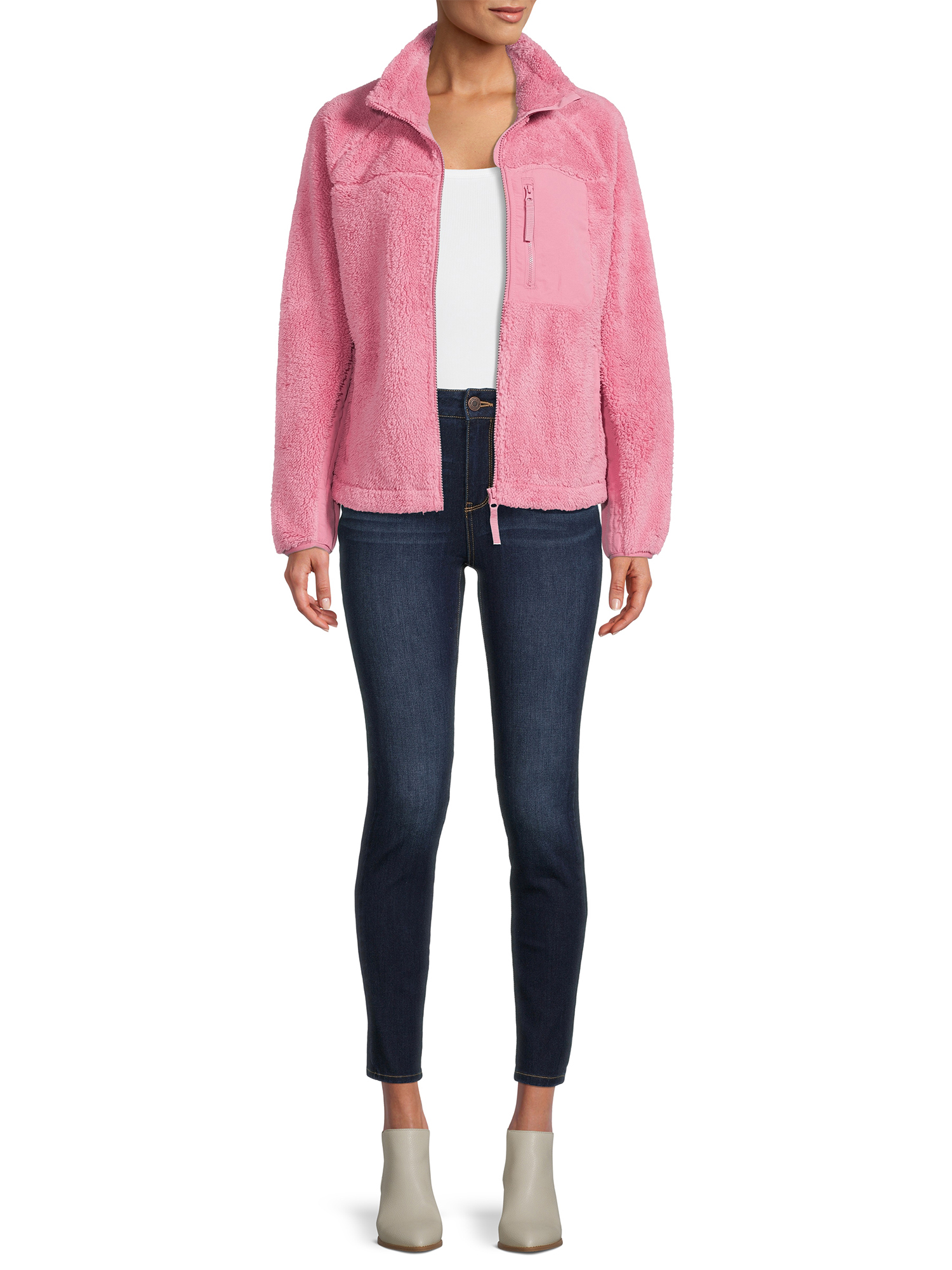 Time and Tru Women's and Women's Plus Full-Zip Faux Sherpa Jacket