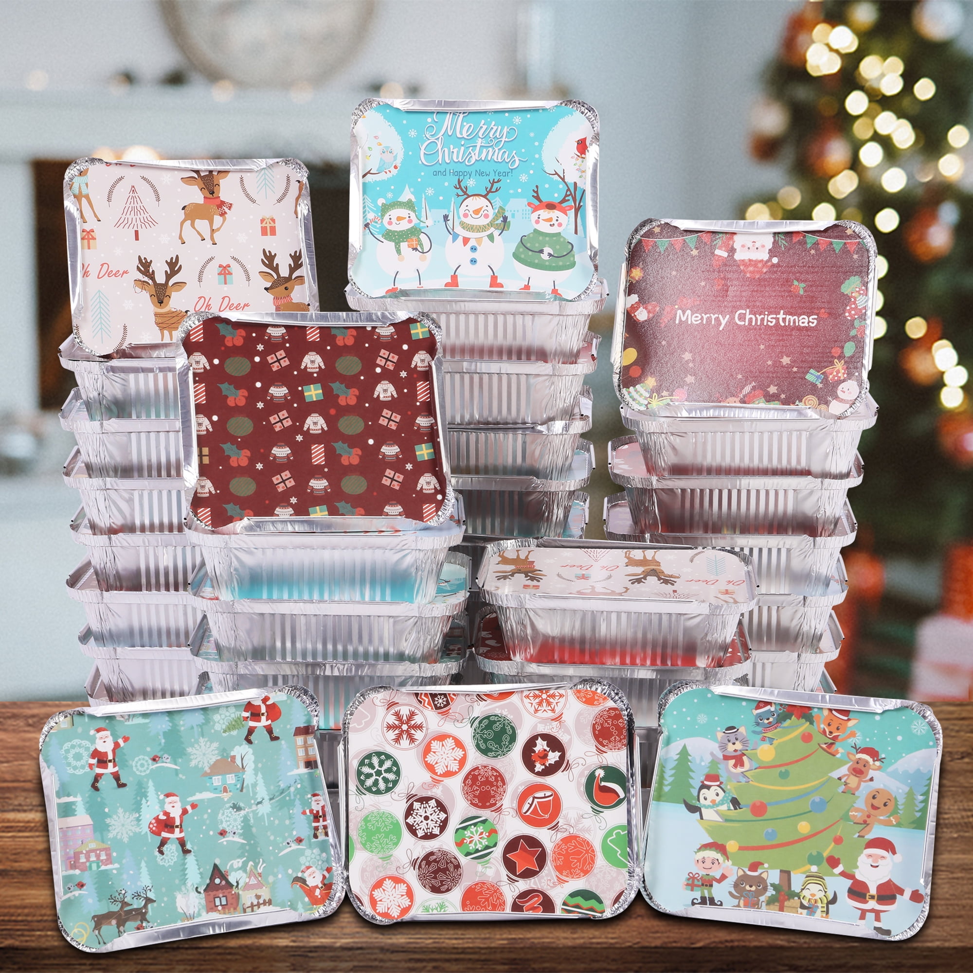  JOYIN 48 Pcs Christmas Cookie Tins with Lids for Gift Giving,  Rectangular Treat Foil Containers, Tupperware Disposable Food Storage Pan  for Holiday Leftovers Goodie Container or Cookie Exchange: Home & Kitchen