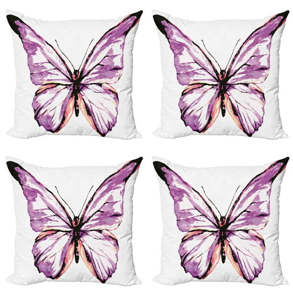 Ambesonne Animal Throw Pillow Cover 4 Pack, Butterfly Wings, 24", Violet Salmon Black