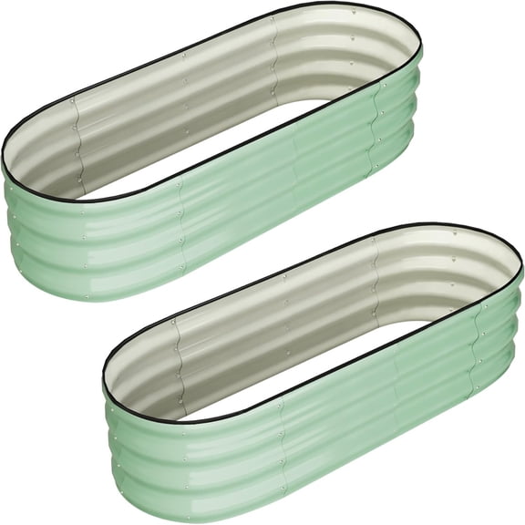 Galvanized Metal Raised Garden Bed 2-Pack 4.5x2x1 ft, Green Oval Outdoor Planter Box Kit with Open Bottom Drainage for Growing Vegetables, Plants & Flowers in Backyard or Patio