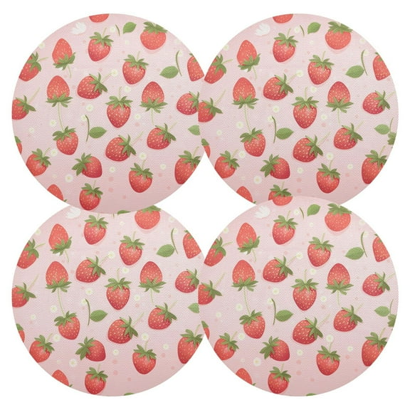 Ryvnso Strawberries Round Plate Mats Dining Table Placemat Set of 4 for Holiday Decoration