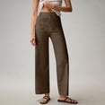 thumbnail image 2 of Mohiass Womens Stretch Twill Pants Casual High Waisted Wide Leg Cropped Pants Straight Leg Ankle Chino Pant with Patch Pockets Coffee M, 2 of 9