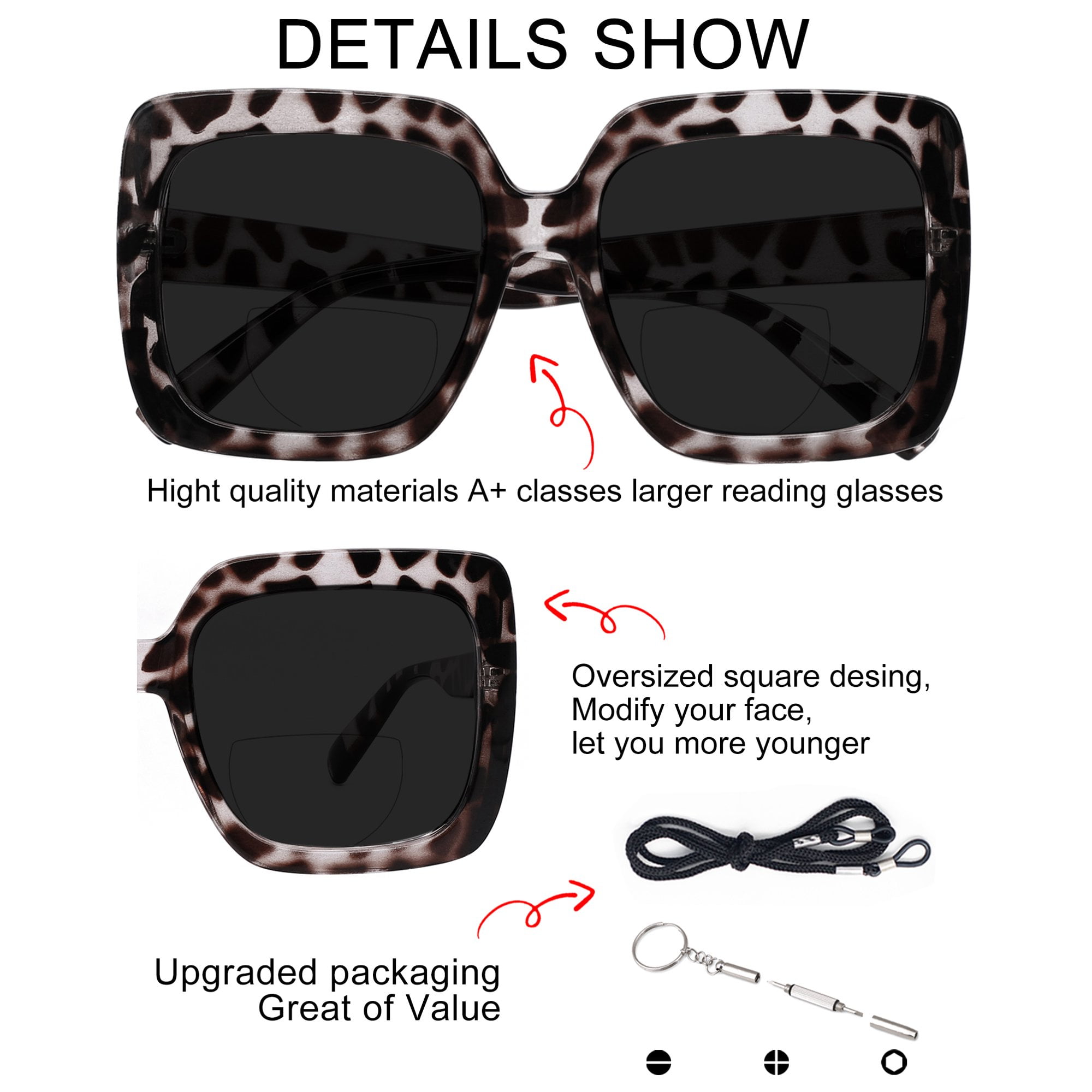 OCCI CHIARI Bifocal Sunglasses Reading Glasses Women Oversized Sunglass Readers 3.5 UV Protection Outdoor 1.0 1.5 2.0 2.5 3.0 3.5 with Acrylic Lens