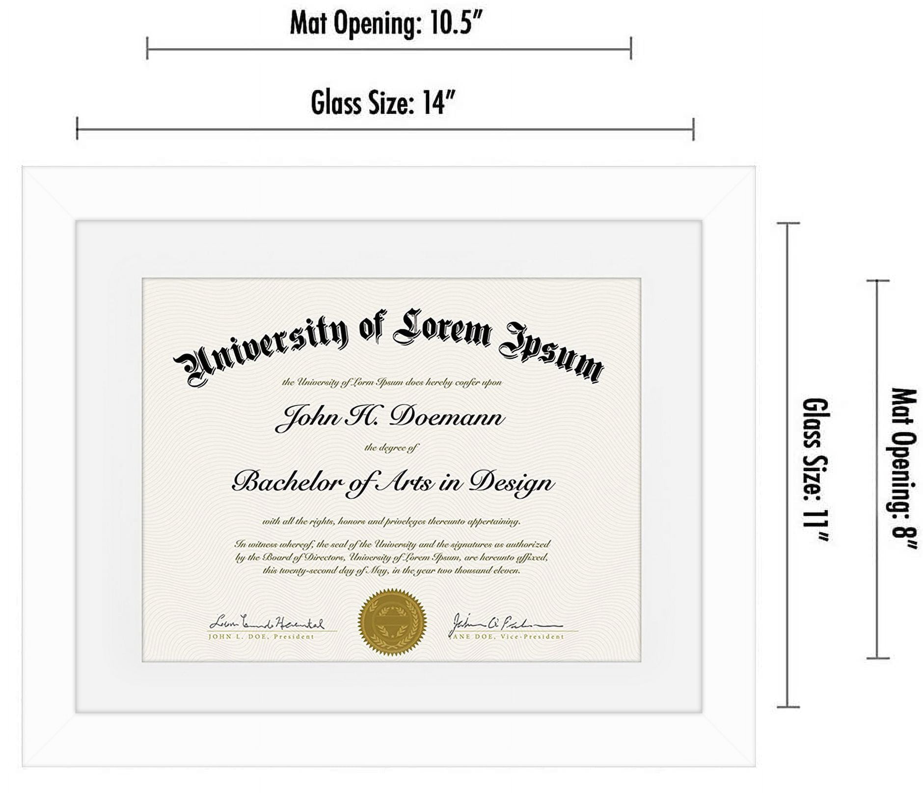 Americanflat 11x14 Diploma Frame with Mat for 8.5x11, MDF wood and shatter-resistant glass, White