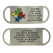 Autism Identification Shoe Tags for Nonverbal  Durable Stainless Steel Medical ID with Waterproof & Weatherproof Design  Custom Engraving, Medical Alert Symbol, Wallet Card, & Online Medical Portal