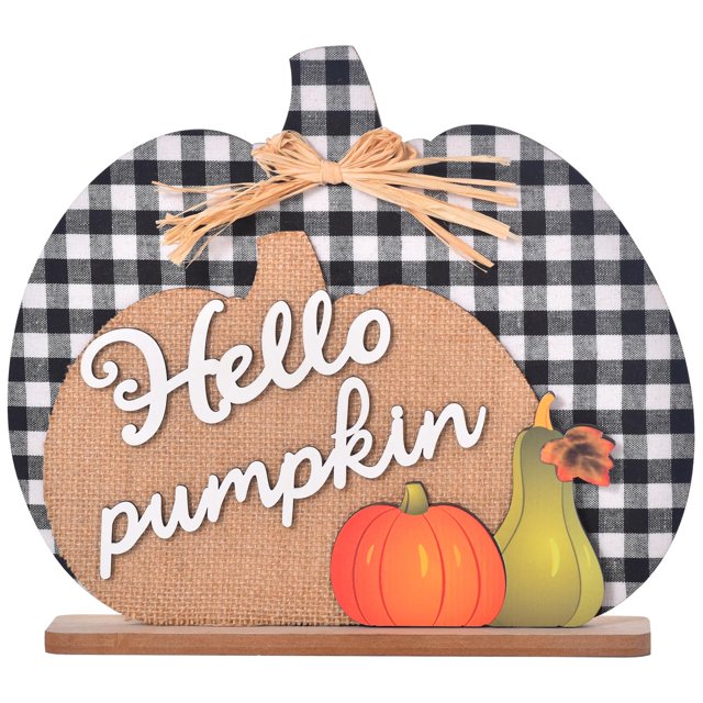 Letrero de decoración de otoño, repisa de chimenea y centro de mesa de calabaza de hola - Decoración de cuadros antiguos de madera de búfalo