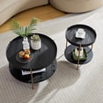 thumbnail image 3 of Tabaray Round Coffee Table Set of 2, 2 Tier Wood Coffee Table with Storage, Living Room Coffee Table, 2pc Nesting Circle Coffee Table Set for Apartment Home Office  Matt Black, 3 of 9